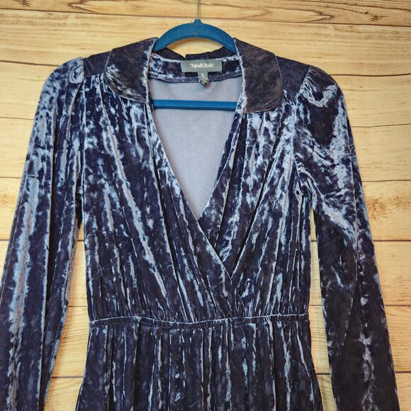Modcloth Dress Size Small Totally Crushed It Velvet Mini Dress Velour Slate Blue - Picture 2 of 16
